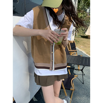 Small vest high-quality womens contrasting color knitted vest 20022 autumn and winter new layered cardigan jacket small fresh