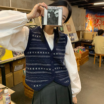 Small vest high-quality womens retro contrast color knitted V-neck vest cardigan wear small fresh sleeveless jacket inside and outside