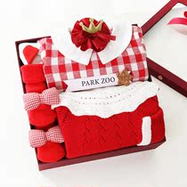 Spring Autumn Newborn Baby Suit Pure Cotton Clothing Gift Box 100 Days Red Powder Female Baby Princess Big Gift Bag Kit Gift
