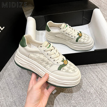 MIDIZE small white shoes leather shoes womens 2022 new autumn mesh breathable thick bottom all-match casual sneakers