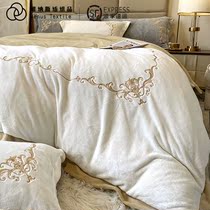 Thickened double sided milk suede bed with four sets of winter light lavish and upscale coral flannel velvet flannel bed linen