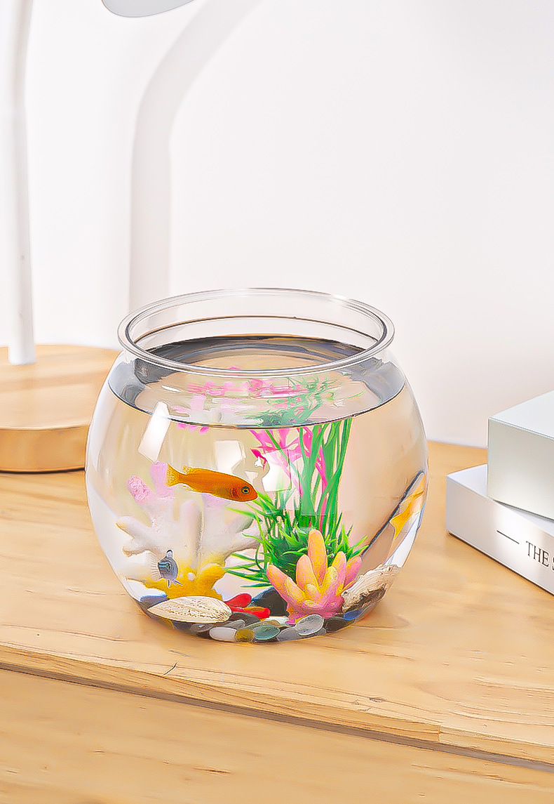 圆形鱼缸透明pet简约优选塑料耐磨耐摔多款式小型桌面水培金鱼缸