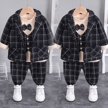 Boy suit jacket winter style red plus suede suit childrens winter clothing New Year Winter Chinese New Year Winter baby Children one year old