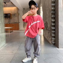 Boys Summer Short Sleeve Set 2022 New Big Boys Korean Style T-shirt Kids Clothes Two-piece Set Fashion