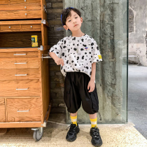 Boys' summer set 2022 new large children's Korean style boys' pure cotton short sleeve children's handsome two-piece set