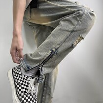 B52VEGOROM yellow mud dyeing washed with washed holes jeans American retro made of old High Street men and women A403-WD593