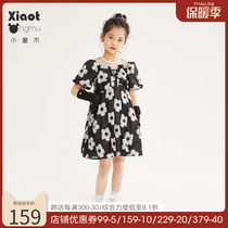 children's wooden girls' short sleeve jacquard dress cute floral fashionable Western style summer clothes new dress for big kids