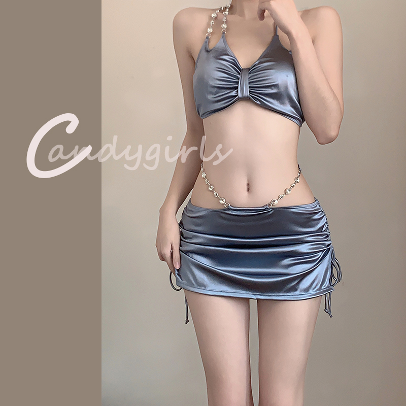 Candygirls New Silver Superior Sexy Steel Toto Three Sets Spa Fashion Bikini Split Swimsuit Woman-Taobao