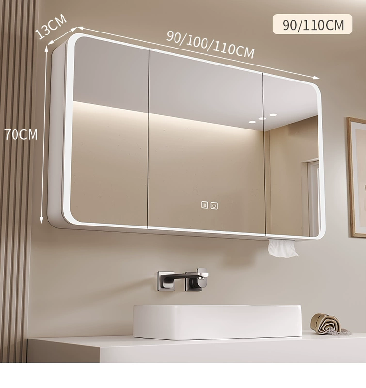 Không gian cong mới tủ gương phòng tắm bằng nhôm phòng tắm riêng treo tường Gương thông minh có hộp đựng đèn tích hợp tủ gương phòng tắm nhập khẩu tu guong nha ve sinh