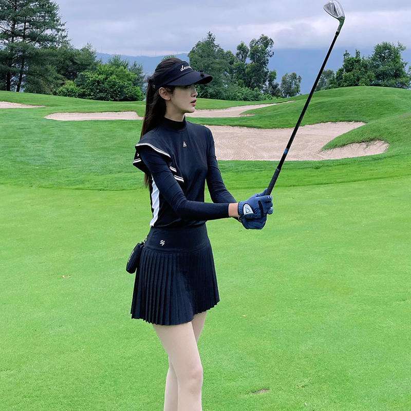 Golf clothing women's suit summer ice silk long-sleeved top pleated skirt slim golf women's clothing