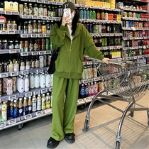 Sports Suit Women Spring Autumn New Loose Display Slim Korean version Student Methodist Red Fashion casual Two sets of pure color