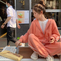 Even cap sweatshirt sports suit womens spring and autumn students loose and thin Korean version fashion nets red and leisure two sets running