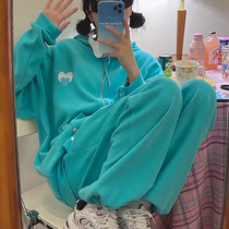 Sports Suit Women Spring Autumn Students Loose and thin Korean version Fashion Running sweatshirt Leisure Two sets of nets Red Fried Street