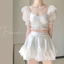 Net red wind swimsuit fairy white summer 2022 new conservative pure desire wind split skirt cover belly thin girl student