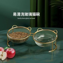 Cat bowl anti-overturning cat food bowl cat ceramic bowl glass bowl rice bowl double bowl cat food bowl pet bowl cat supplies