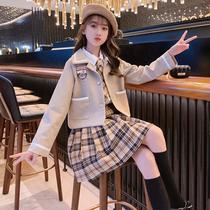 Hong Kong Girls' JK Skirt 2022 New Mid-large Kids Spring Autumn Vest Shirt Suit Skirt Girls Western Style Suit