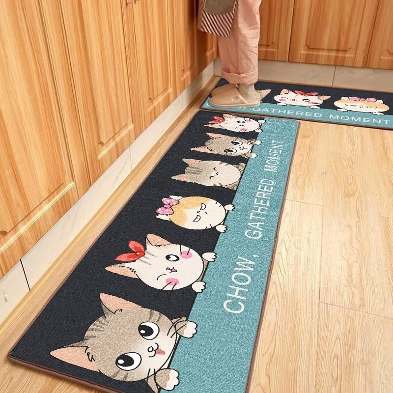 Kitchen Ground Mat Cute Cartoon Anti-Slip Water Absorbent Strip Anti-Oil Mat Waterproof Home Dirt Resistant Kitchen Carpet Full-Taobao