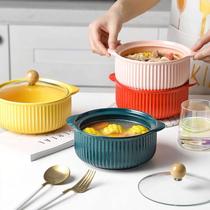 Good looking bowl Nordic ins ceramic foam noodles bowl with lid home Twin Ear Soup Bowl Microwave student Dormitory Rice Bowl