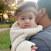 Childrens beret boy spring and autumn big boy one-year-old knitted wool solid color thin section painters hat neutral purple