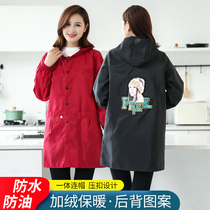 The clothes plus thicker and oil - proof apron household kitchen 2022 new red work clothes autumn winter