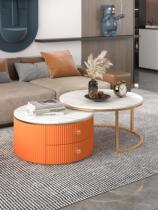 Rock plate tea table minimalist modern small family type round light lavish TV cabinet Composition Living room Home marble Size round