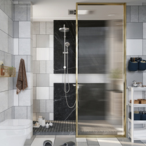 Black Extremely Narrow Frame Shower Room Half Partition Golden One Type Vertical Textured Glass Home Bath Bathroom Screen