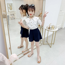 Girls' summer suit 2022 new online red little girl Western chic children's shirt shorts summer two-piece suit