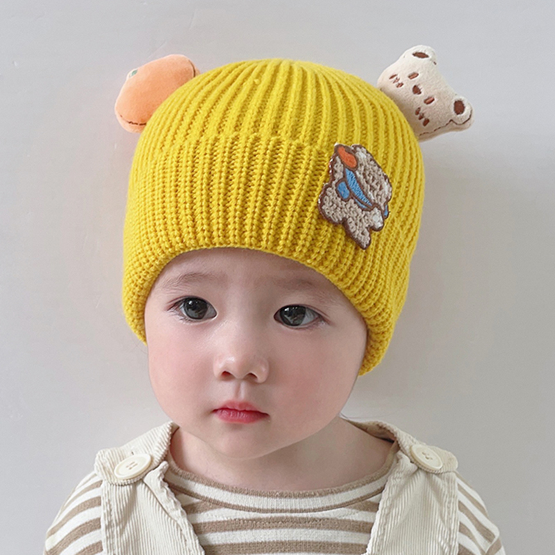 Baby Hat Autumn and Winter Knitted Hat Infant Newborn Baby Boy Autumn and Winter Protective Warm Ear Protection Woolen Cap