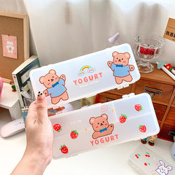 School popular girl heart ins double-layer pencil box creative Korean cute cartoon pencil box Japanese style small fresh grinding