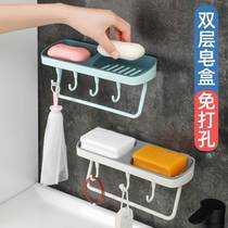Soap Box Shelve Drain Toilet Student Dormitory Creativity Free Punch Double Lattice Sucker Wall-mounted Soap Case