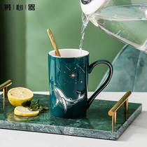 Creative Couple Cups Girls Nordic Ins Whale Mark Cups With Cover Spoon Ceramic Guys A Pair of Home Personality