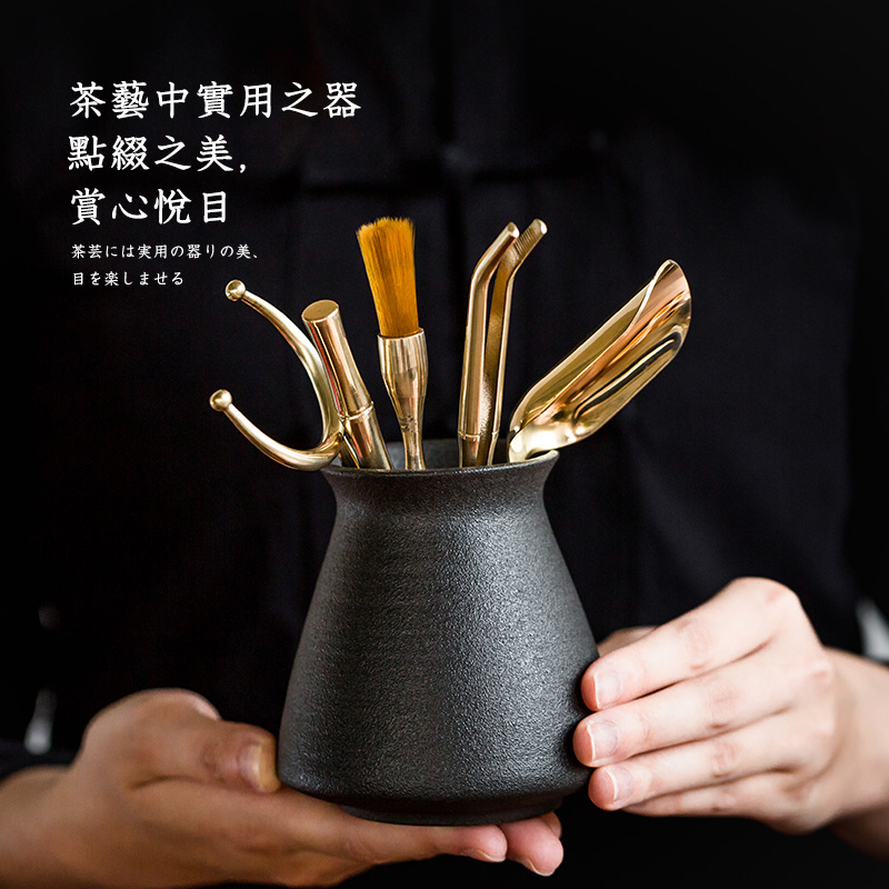 Ceramic 6 gentleman suit teaspoons fittings pure copper ChaGa tea tea brush brush kung fu tea set with zero