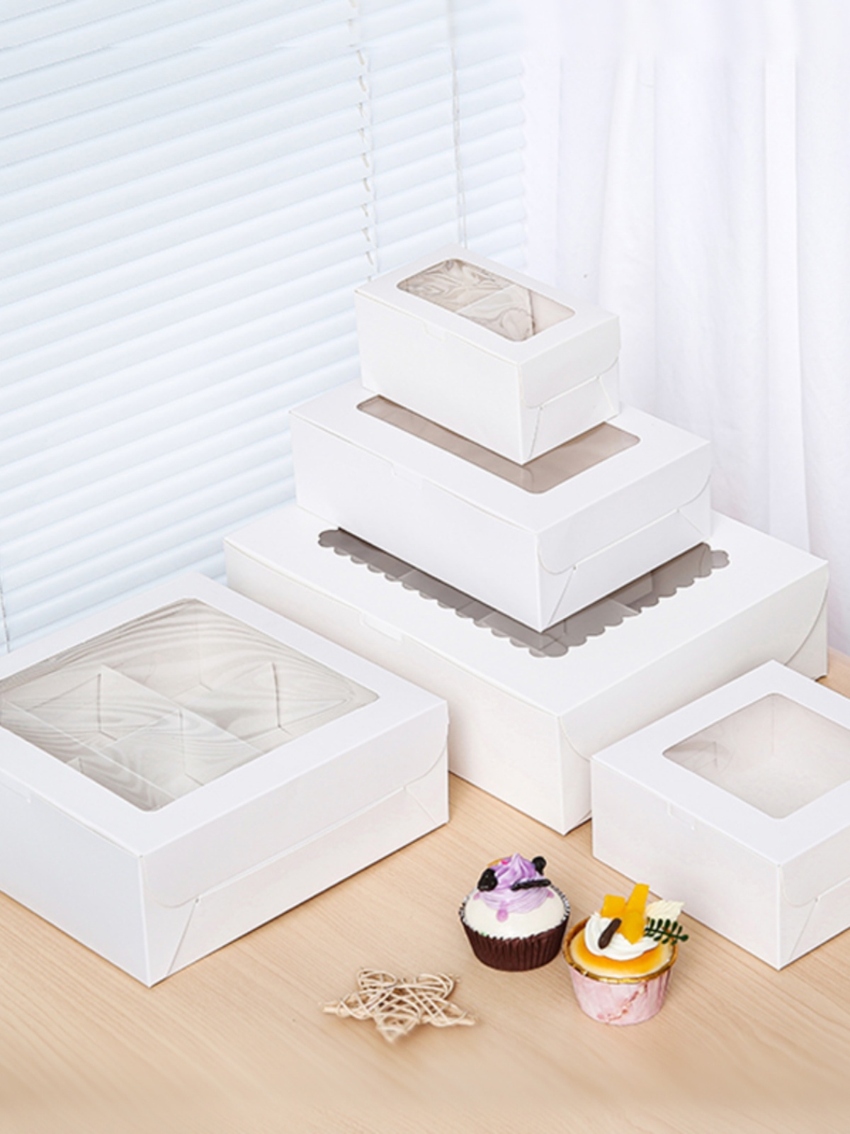 6 Jiugongge Dessert Box Exquisite Office Afternoon Tea Dessert to-Go Box Mousse Paper Cup Small Cake Box