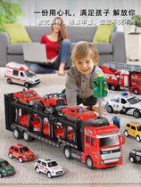 Model alloy childrens toy car boy large double-deck flat truck transport truck tow heads heavy truck