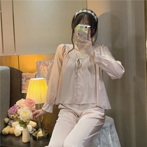 Silk Pajamas Women's Two-piece Long Sleeve Spring Autumn New 2022 Autumn Pure Desire Court Style Pink Trouser Set