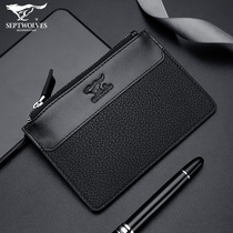 Seven Wolves Carpack Mens Tide Cards Portable Ultra Slim Purse Genuine Leather Light Slim Head Layer Cow Leather 2021 New Men