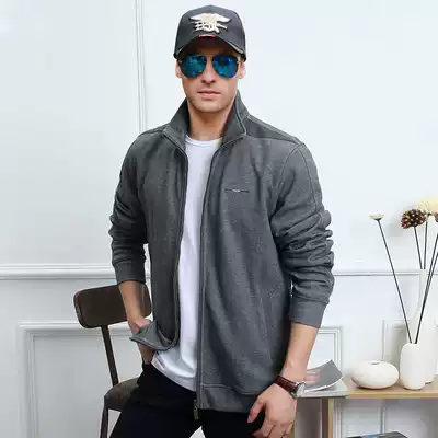 Autumn New loose comfortable top cardigan thick cotton T men's stand collar coat men's casual jacket sportswear men's tide