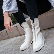 guidi310 booties womens inner leather boots Net red boots front zipper Martin boots plus velvet black and white middle boots