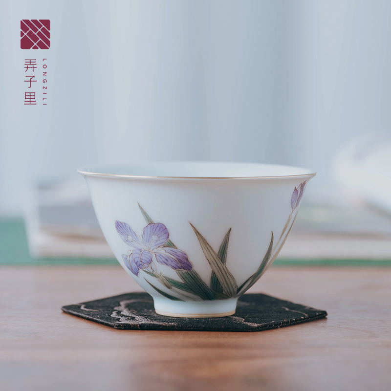 Made in jingdezhen ceramic cup home master cup antique hand - Made mud creative irises heart cup single CPU