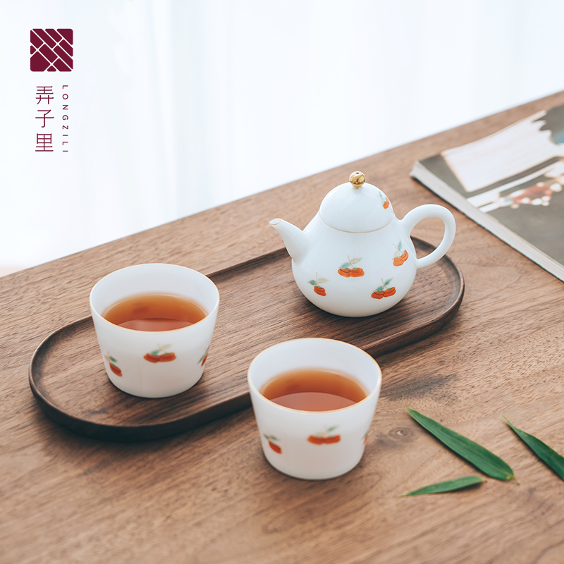 Made in jingdezhen ceramic checking the pear - shaped pot a pot of single with two cups of kung fu tea set teapot