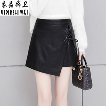 Spring irregular leather shorts womens anti-walking culottes casual short skirts Boots pants wear outside autumn and winter pants skirt leather pants