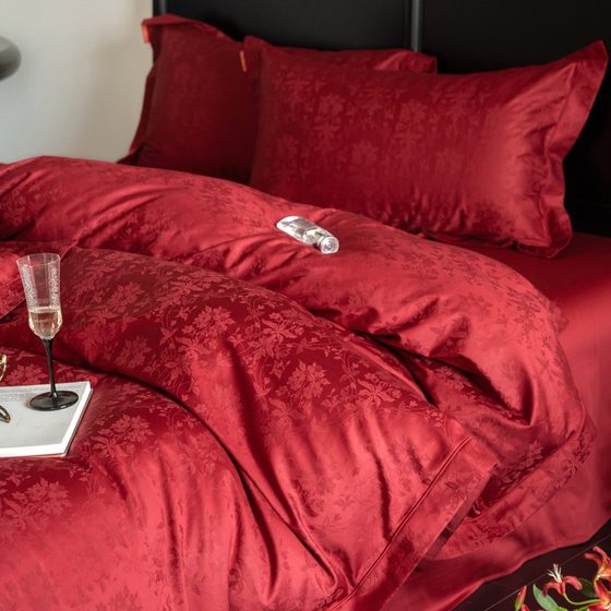 100s wedding pure cotton wedding four-piece set wedding cotton jacquard light luxury festive red wedding bedding 100s wedding pure cotton wedding four-piece set wedding cotton jacquard light luxury festive red wedding bedding