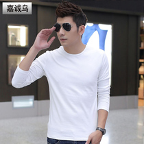 Autumn Winter Pure Color Beat Undershirt Men Long Sleeve T-Shirt Round Collar Thickened with velvety warm inner lap dresses white T tide