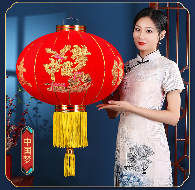 2024新款新年大红灯笼植绒春节户外防水大门口阳台一对过年挂饰