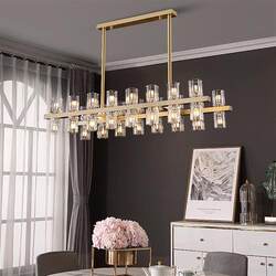 RH American living room lamp modern simple light luxury chandelier minimalist round all-copper crystal lighting Zhongshan lamps