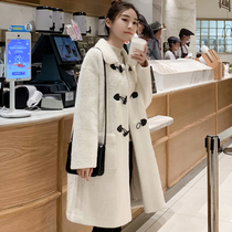 Horn buckle mink velvet plus cotton woolen coat women thick long 2021 new autumn and winter fashion woolen coat