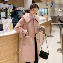 Woolen coat womens long Korean version 2021 new autumn and winter cotton thick Hepburn wind woolen coat