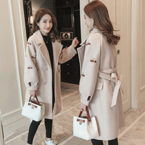 Woolen coat womens long Korean version 2021 new autumn and winter cotton thick Hepburn wind woolen coat