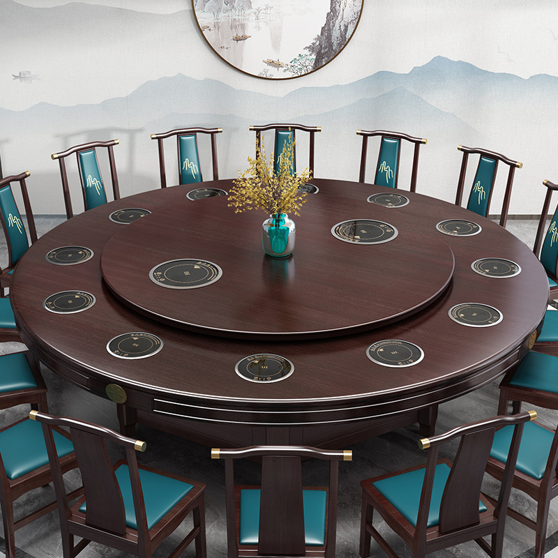 6666 New Chinese Solid Wood Large Round Table Hotel Dining Table Electric with induction cooktop Compartment Banquet Hall Dining 3m-Taobao