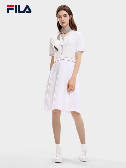 Fila 공식 여성 드레스 2023 가을 v- 넥 단축 꼰 주름 스 플린트 캐주얼 스커트 Fila 공식 여성 드레스 2023 가을 v- 넥 단축 꼰 주름 스 플린트 캐주얼 스커트